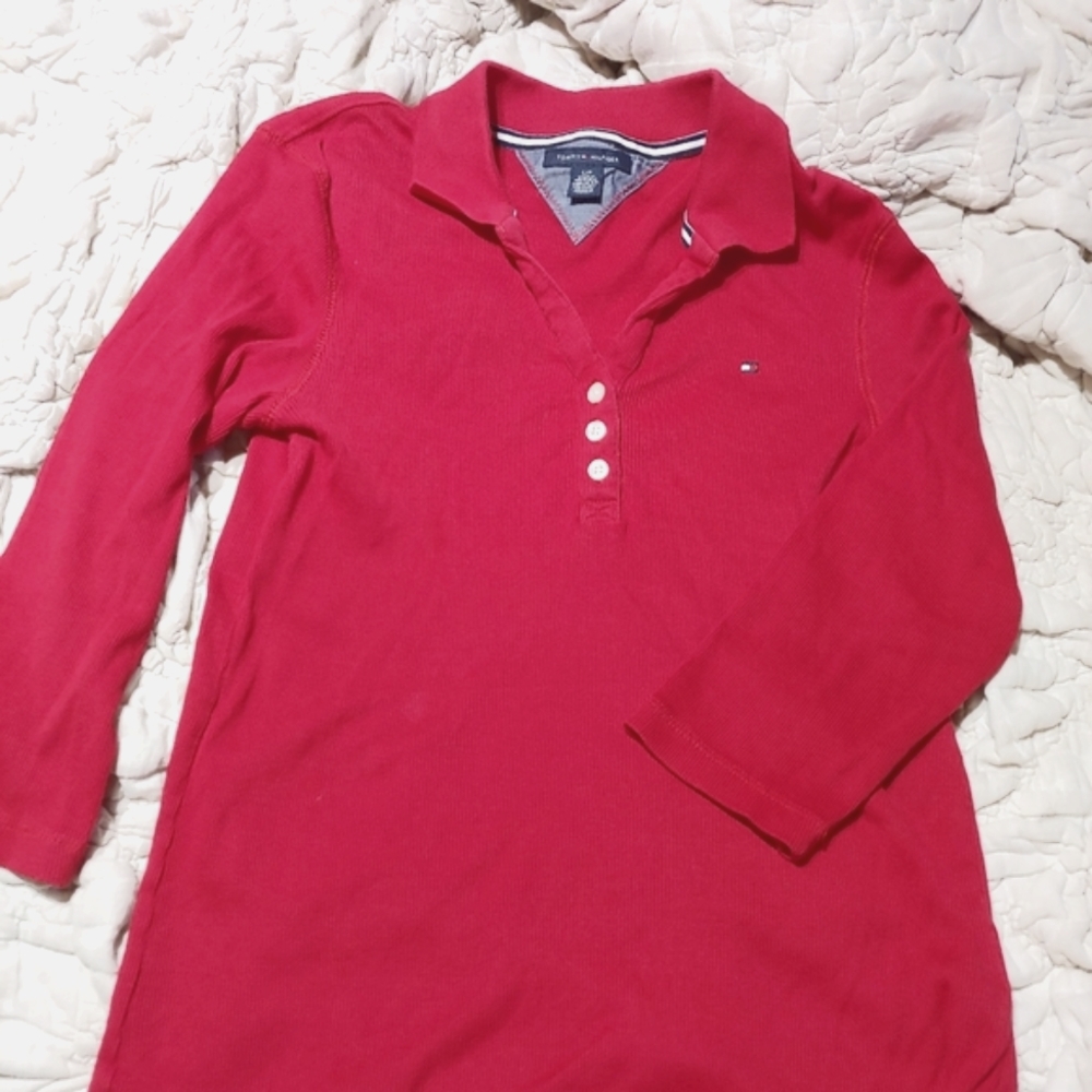 Tommy Hilfiger 3/4 Sleeve Red Polo Sz Sm